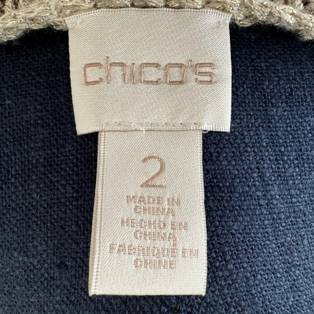 Chico's Tan Gold Shimmer Metallic Open Knit Short Sleeve Sweater Size Large
